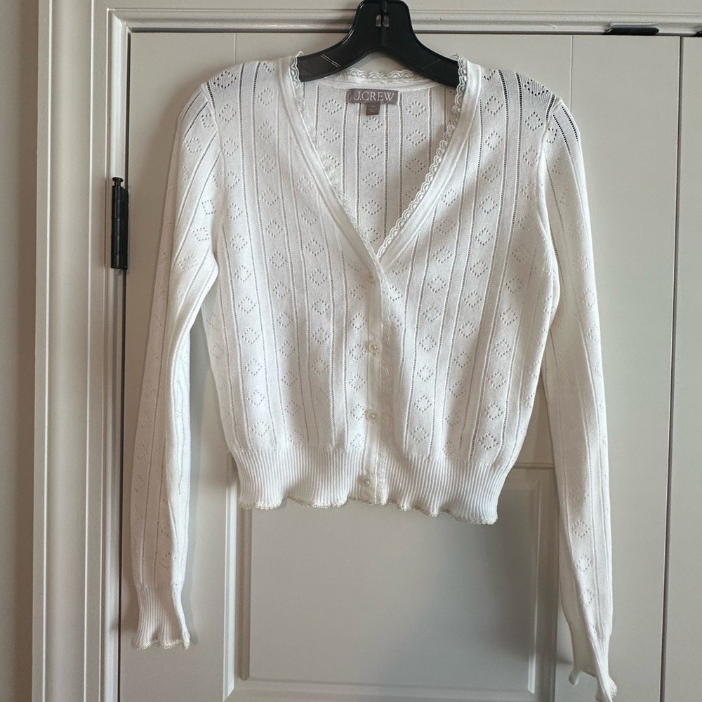 J. Crew White V-Neck Cardigan Sweater